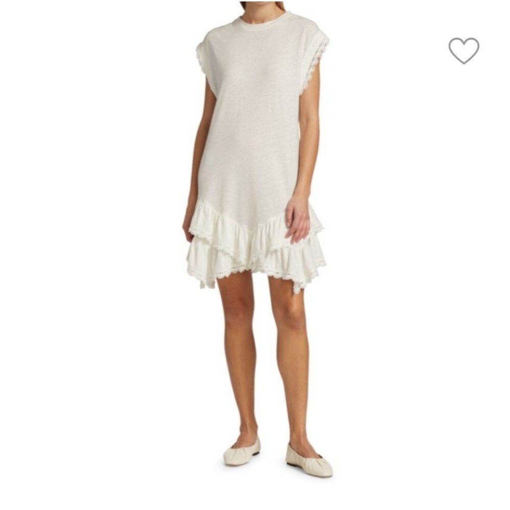 Derek Lam Jay Ruffle Handkerchief Hem T-Shirt Dress Swim Coverup Linen Cotton